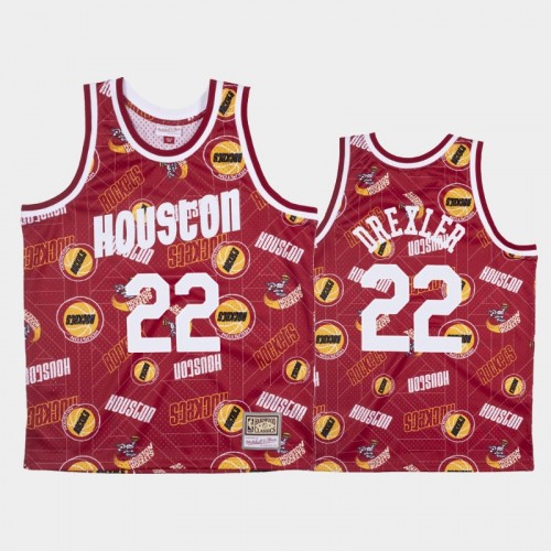 Clyde Drexler Houston Rockets #22 Red Tear Up Pack Hardwood Classics Jersey