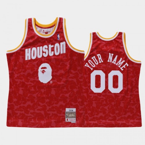 Men's Houston Rockets #00 Custom Red BAPE X Mitchell Classic Jersey