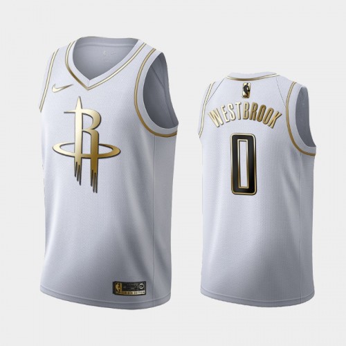 Men's Houston Rockets #0 Russell Westbrook White Golden Edition Jersey