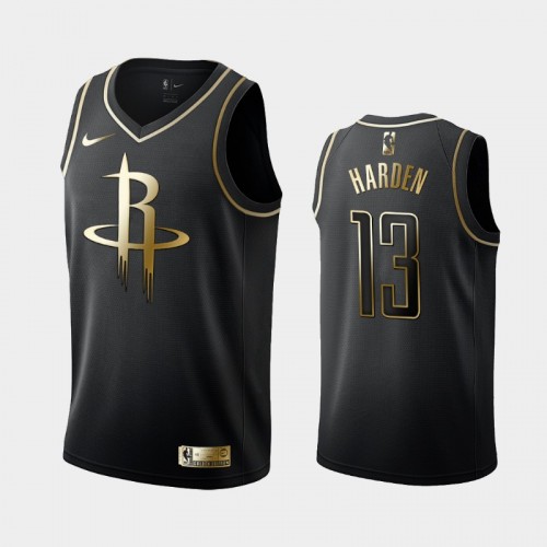 Men's Houston Rockets #13 James Harden Black Golden Logo Jersey