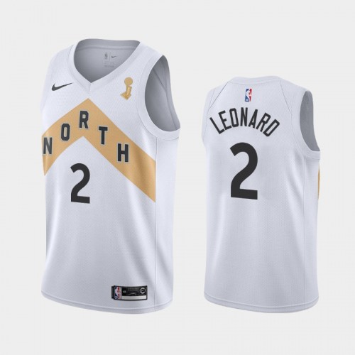 Men's Toronto Raptors #2 Kawhi Leonard 2019 NBA Finals Champions City White Jersey