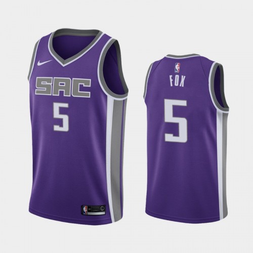 Sacramento Kings Icon #5 De'Aaron Fox Purple 2019 season Jersey