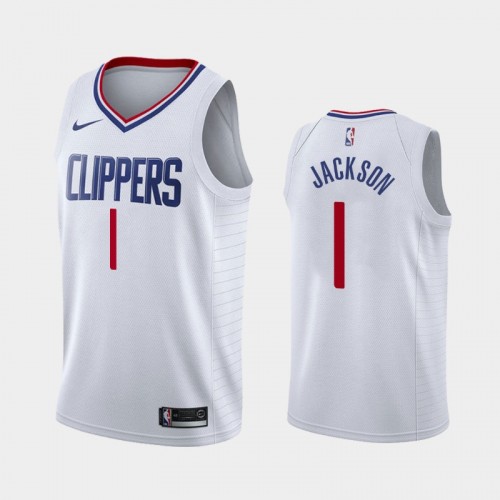 Men's Los Angeles Clippers #1 Reggie Jackson 2019-20 Association White Jersey