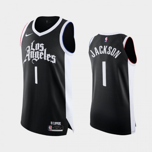 Men Los Angeles Clippers Reggie Jackson #1 2020-21 Authentic City Edition Player Black Jersey