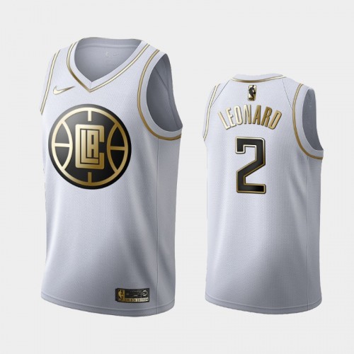 Men's Los Angeles Clippers #2 Kawhi Leonard White Golden Edition Jersey