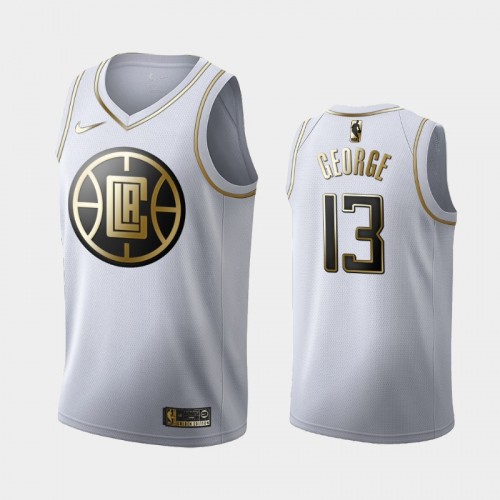 Men's Los Angeles Clippers #13 Paul George White Golden Edition Jersey