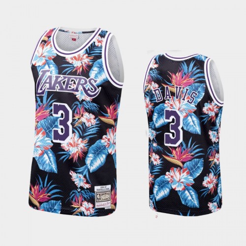 Men's Los Angeles Lakers #3 Anthony Davis Floral Fashion Hardwood Classics Black Jersey