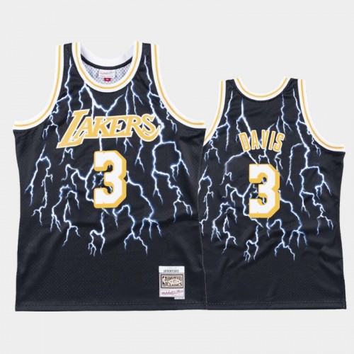Men's Los Angeles Lakers #3 Anthony Davis Black Lightning Hardwood Classics Jersey