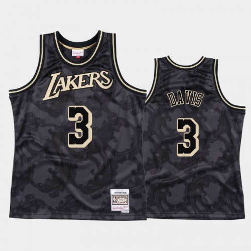 Men's Los Angeles Lakers #3 Anthony Davis Black Toile Metallic Classic Jersey