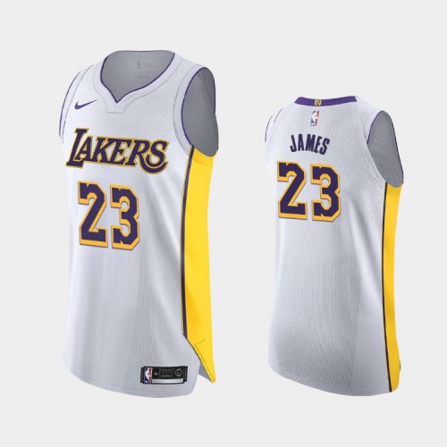 Men's Los Angeles Lakers LeBron James #23 Association Authentic White Jersey