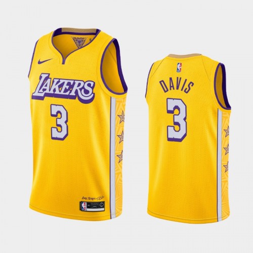 Men's Los Angeles Lakers #3 Anthony Davis 2019-20 City Gold Jersey