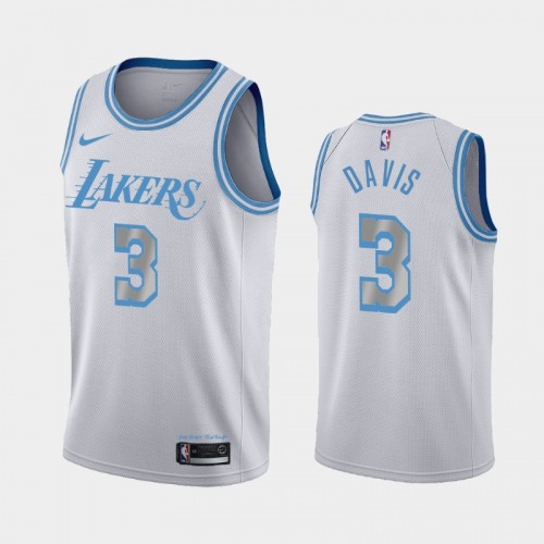 Men's Los Angeles Lakers #3 Anthony Davis 2020-21 City Silver Jersey