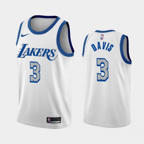 Men Los Angeles Lakers #3 Anthony Davis 2020-21 City New Blue Silver Logo White Jersey
