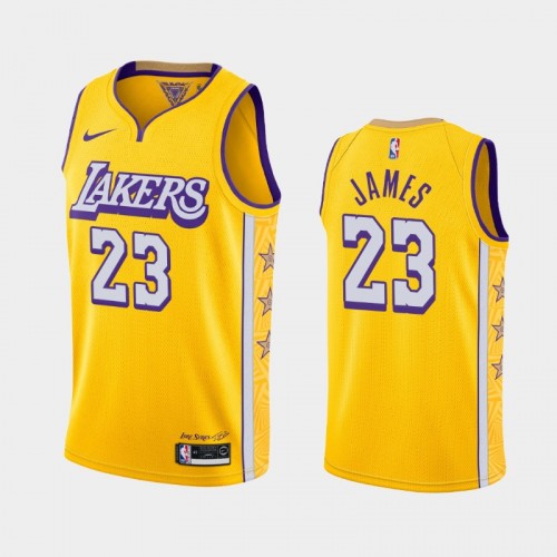 Men's Los Angeles Lakers #23 LeBron James 2019-20 City Gold Jersey