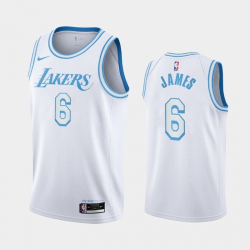 Men Los Angeles Lakers LeBron James #6 2021-22 City Trade Numbers White Jersey