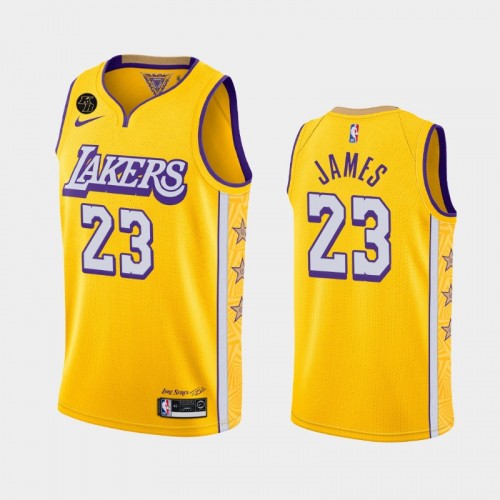 Men's Los Angeles Lakers #23 LeBron James 2020 City Remember Kobe Bryant Yellow Jersey