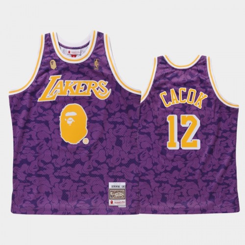 Men's Los Angeles Lakers #12 Devontae Cacok Purple BAPE X Mitchell Classic Jersey