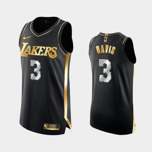 Men Los Angeles Lakers #3 Anthony Davis Black Golden Authentic Limited Edition Jersey