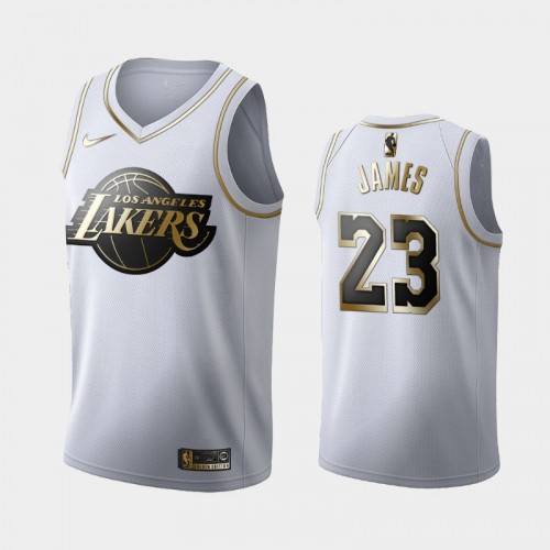 Men's Los Angeles Lakers #23 LeBron James White Golden Edition Jersey