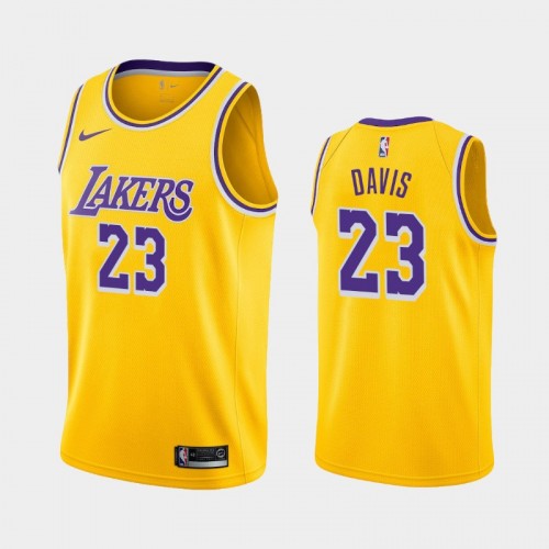 Men Los Angeles Lakers Anthony Davis #23 2021-22 Icon Trade Numbers Gold Jersey