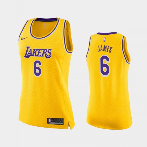 Los Angeles Lakers LeBron James Women #6 Icon Edition Change Number Gold Jersey