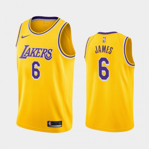 Men Los Angeles Lakers LeBron James #6 2021-22 Icon Trade Numbers Gold Jersey
