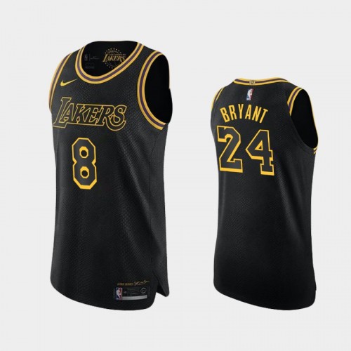 Men's Los Angeles Lakers Kobe Bryant Black Mamba Dual Number Authentic Black Jersey