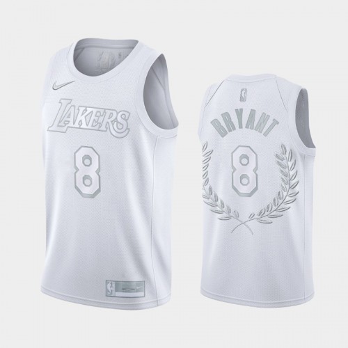 Men's Los Angeles Lakers #8 Kobe Bryant White Platinum Edition Glory Retired Jersey