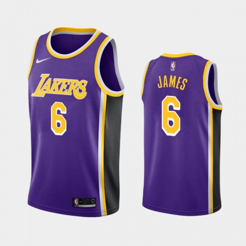 Men Los Angeles Lakers LeBron James #6 2021-22 Statement Trade Numbers Purple Jersey