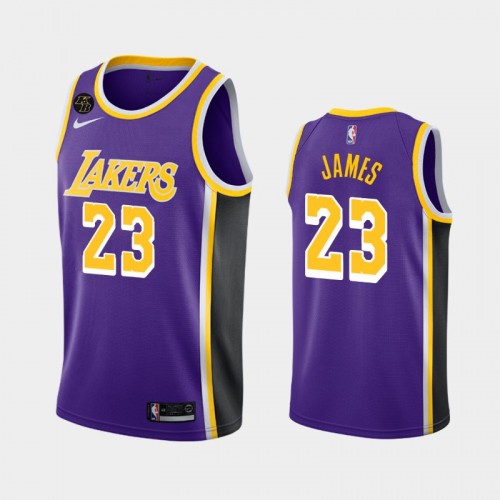 Men's Los Angeles Lakers #23 LeBron James 2020 Statement Remember Kobe Bryant Purple Jersey