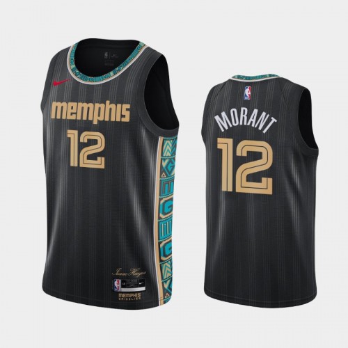 Men's Memphis Grizzlies #12 Ja Morant 2020-21 City Black Jersey