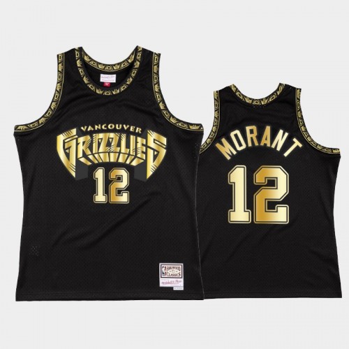 Men Memphis Grizzlies #12 Ja Morant Throwback 90s Golden Collection Black Jersey