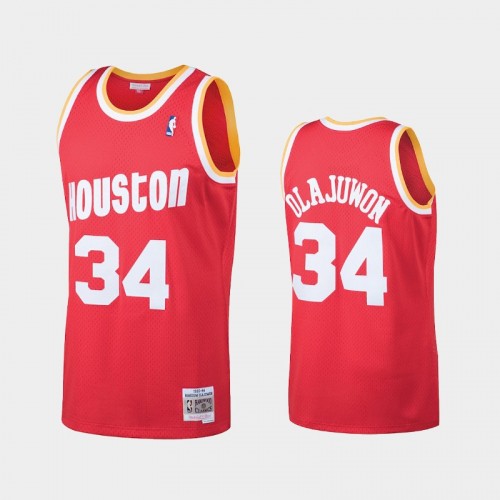 Men's 1993-94 Houston Rockets #34 Hakeem Olajuwon Red Hardwood Classics Jersey