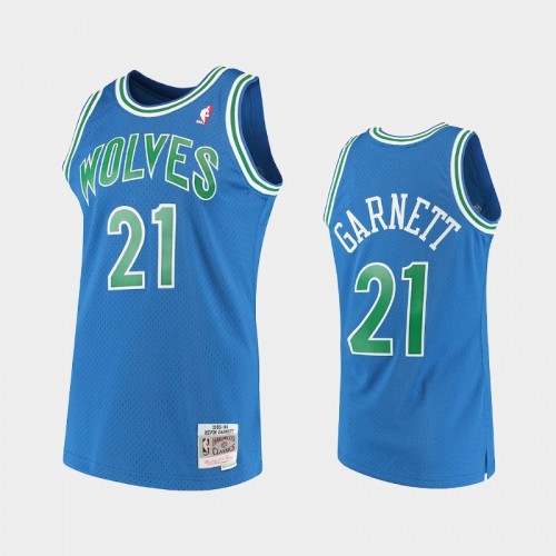 Men's 1995-96 Minnesota Timberwolves #21 Kevin Garnett Blue Hardwood Classics Jersey