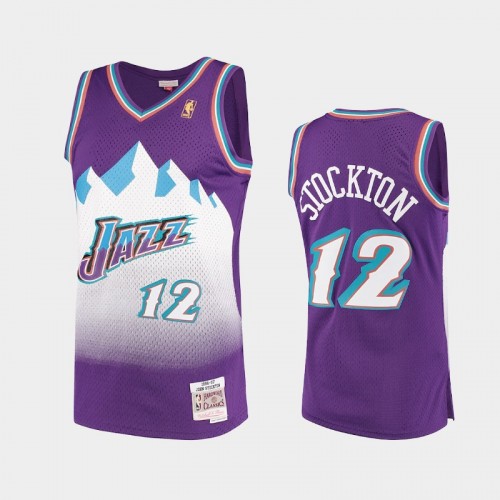 Men's 1996-97 Utah Jazz #12 John Stockton Purple Hardwood Classics Jersey