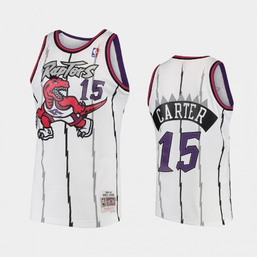 Men's 1997-98 Toronto Raptors #15 Vince Carter White Hardwood Classics Jersey