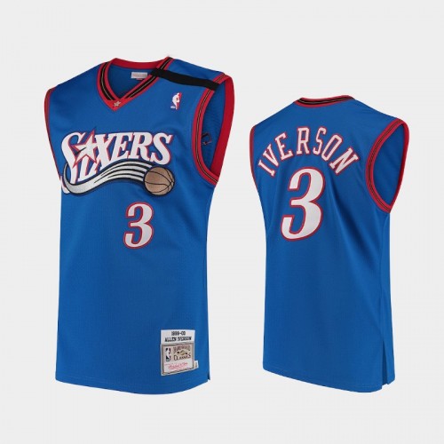 Men's 1999-2000 Philadelphia 76ers #3 Allen Iverson Royal Hardwood Classics Jersey