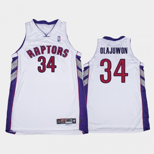 Men's 2001-02 Toronto Raptors #34 Hakeem Olajuwon White Throwback Home Jersey