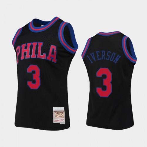 Men's Philadelphia 76ers #3 Allen Iverson Black Rings Collection Jersey