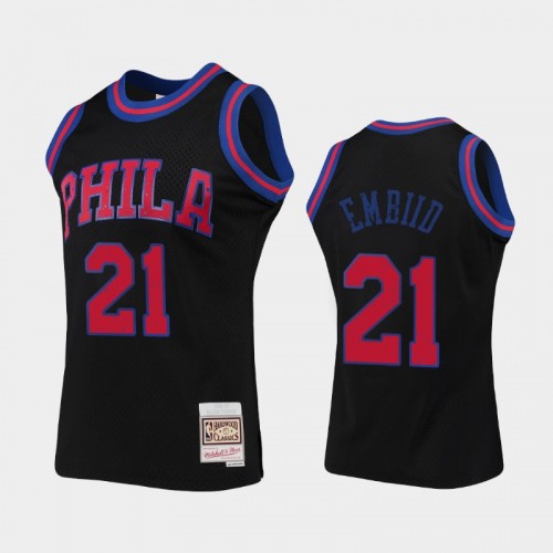 Men's Philadelphia 76ers #21 Joel Embiid Black Rings Collection Jersey