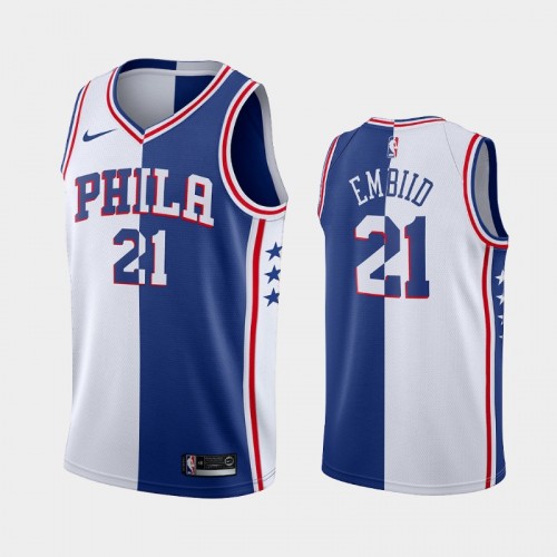 Men's Philadelphia 76ers #21 Joel Embiid White Blue Split Edition Two-Tone Jersey