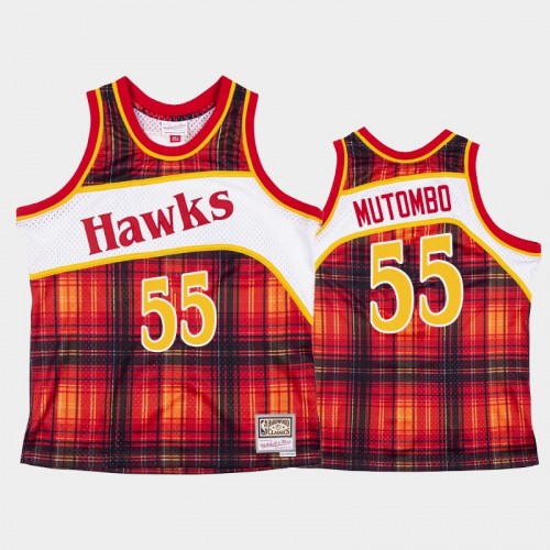 Men's Atlanta Hawks #55 Dikembe Mutombo Red Private School Hardwood Classics Jersey