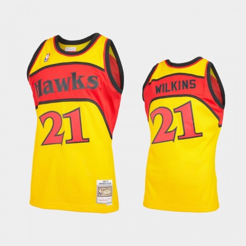 Men's Atlanta Hawks #21 Dominique Wilkins Yellow Reload 2.0 Hardwood Classics Jersey