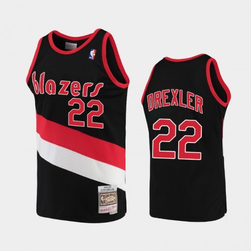 Men's 1983-84 Portland Trail Blazers #22 Clyde Drexler Black Hardwood Classics Jersey