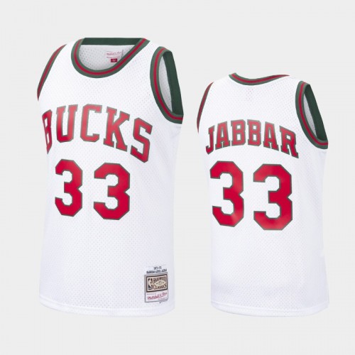 Men's 1971-72 Milwaukee Bucks #33 Kareem Abdul-Jabbar White Hardwood Classics Jersey