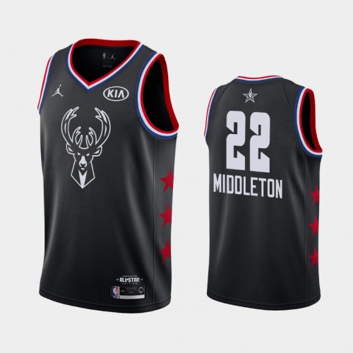 Men's Milwaukee Bucks 2019 All-Star Game #22 Khris Middleton Black Finished Jersey