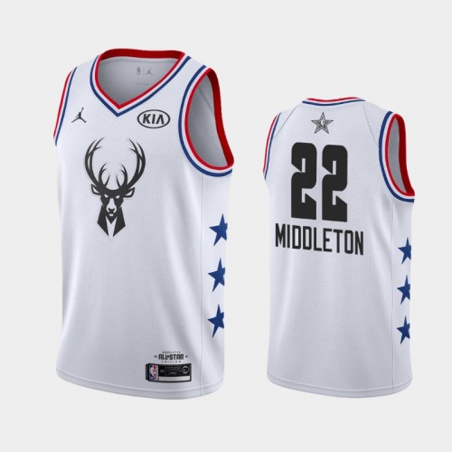 Men's Milwaukee Bucks 2019 All-Star Game #22 Khris Middleton White Finished Jersey