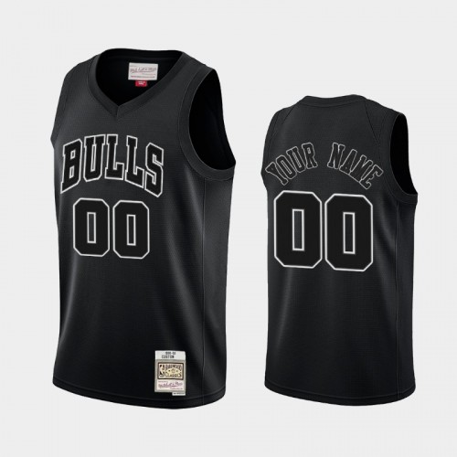 Chicago Bulls #00 Custom Black Hardwood Classics Throwback White Logo Jersey