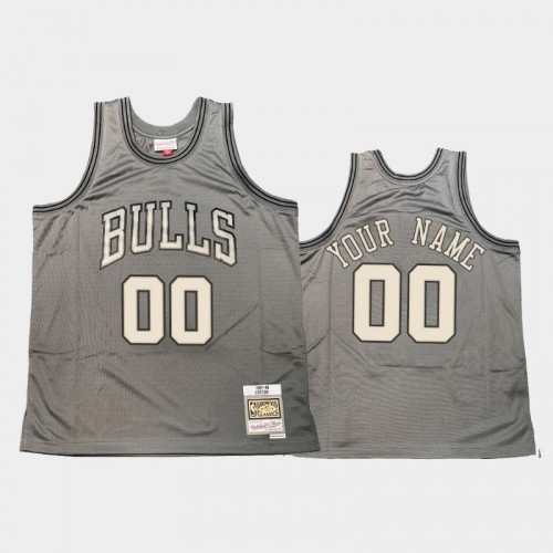 Chicago Bulls #00 Custom Gray Hardwood Classics Throwback Metal Works Jersey