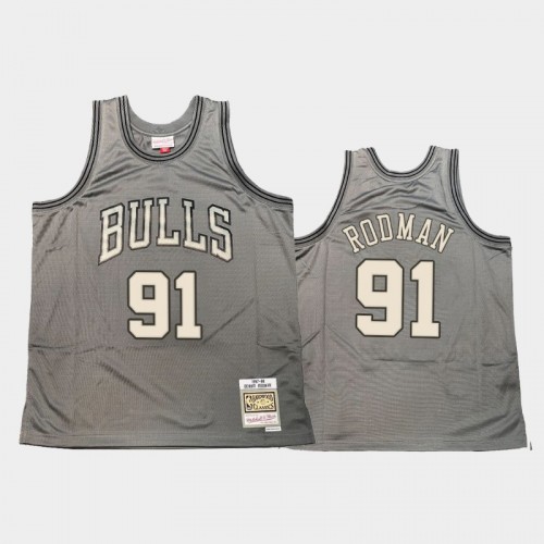 Chicago Bulls #91 Dennis Rodman Gray Hardwood Classics Throwback Metal Works Jersey